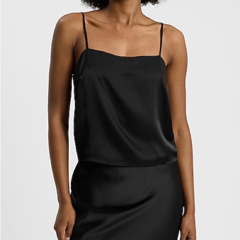 Black Satin Cowl Neck Cami Top XL NWOT Minimalist Slip Style